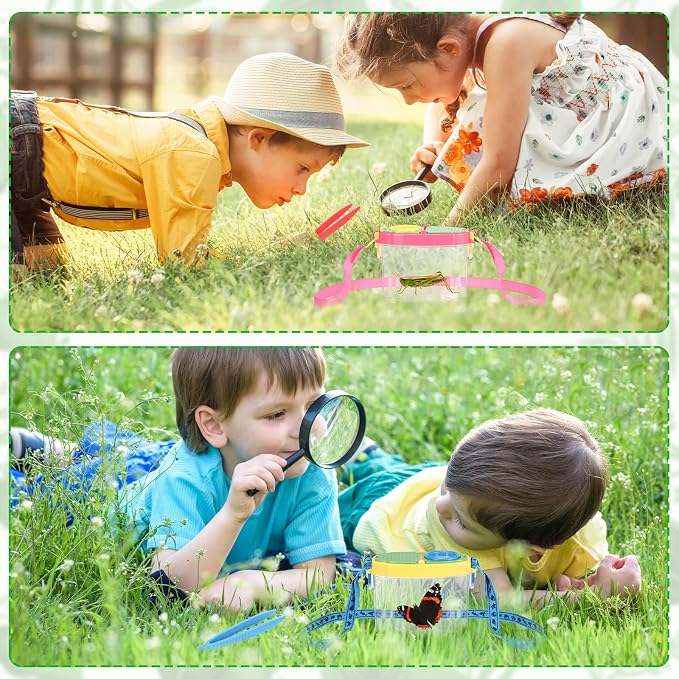 Halloscume 12 Pack Bug Catcher for Kids Insect Bug Viewer Kit with Tweezers Explorer Outdoor Set Insects Catcher Containers Magnifying Box for Children Science Nature Exploration Tool(Deep Color)