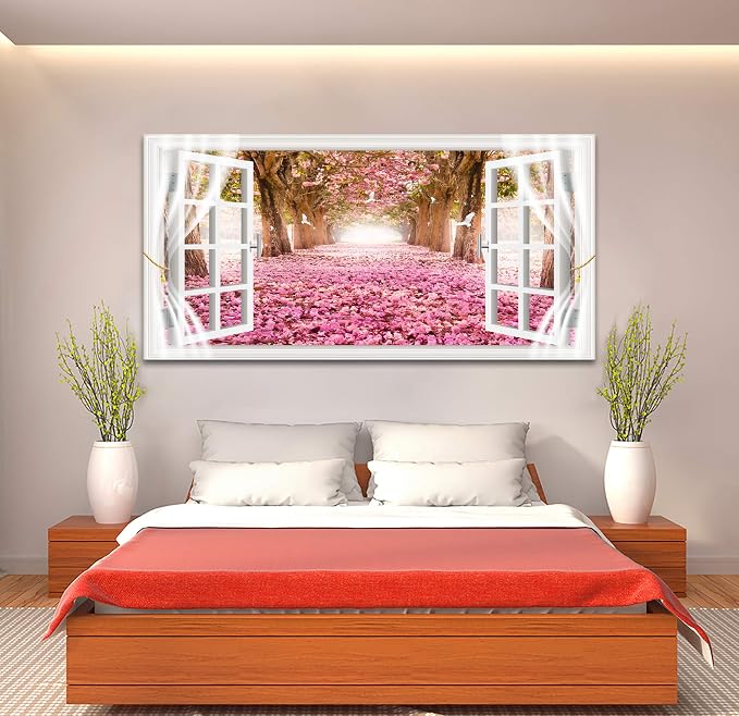 AH40174 Wall Art CanvasTrees and Pink Rose Paintings Printed Pictures Stretched