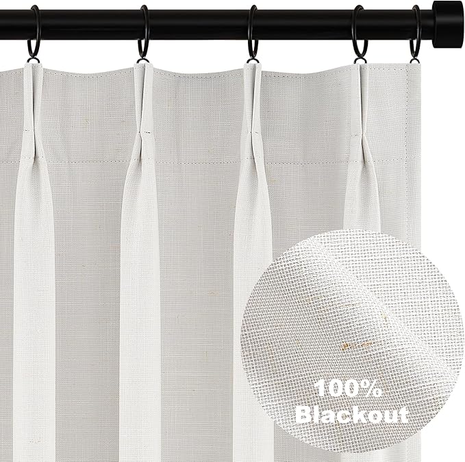 Topfinel 120 Inches Long Extra Long Pinch Pleat Faux Linen Curtains for Living Room,Neutral Beige 100 Percent Blackout Floor to Ceiling Farmhouse Sound Absorbing Drapes 2 Panels for Track System 10 FT