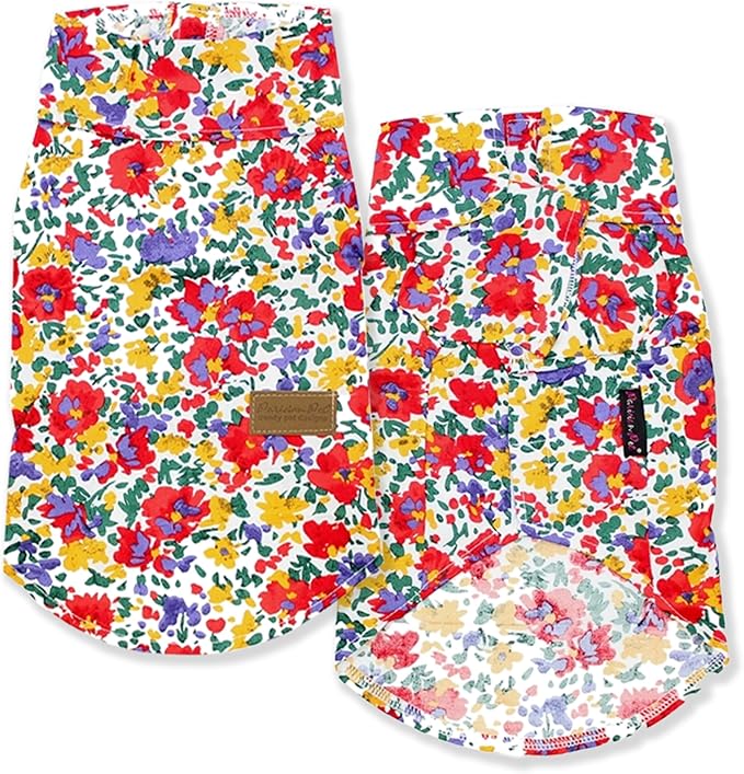 Parisian Pet Floral Pattern Dog Shirt - 100% Cotton Summer Clothes - Stylish Beach Outfit - Hook and Loop Closure - Machine Washable - XL3
