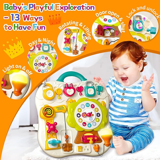 Montessori Baby Busy Board, Sensory Activity Board for Toddlers 1-3 | Music & LED Light Up Toy, Educational Travel Board, Baby Learning Toys 12-18 months, Infant Birthday Gift
