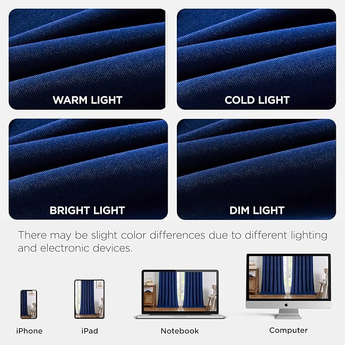 Joydeco Royal Blue 100% Blackout Curtains 108 Inch 2 Panels, Luxury Thermal Royal Blue Velvet Curtains for Bedroom Living Room, Soundproof Blackout Window Drapes, Grommet Top (52W x 108L)