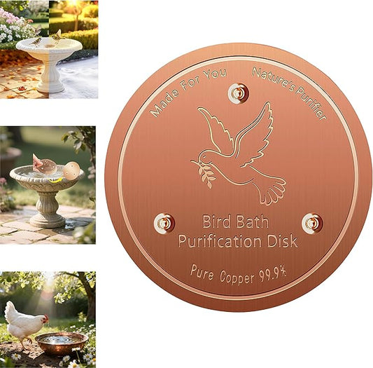 Copper Disk for birdbath, Chicken,Dogs & Cats Water Feeder, 99.9% Pure Copper Disk, Physical Safe Clean Water, Universal Fit for Outdoor Birdbaths, Pets Water Bowls,Year-Round Use (1 Pcs)