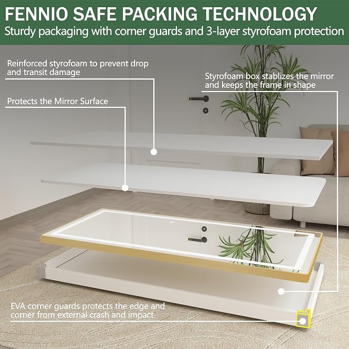 FENNIO Full Length Mirror with Lights, Free Standing Lighted Floor Mirror