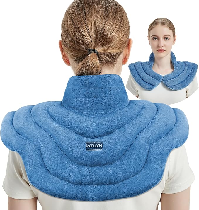 Neck Heating Pad Microwavable for Shoulders, Warmer Wrap Microwave Heating Pad for Neck and Shoulders for Pain Relief (Light Blue)