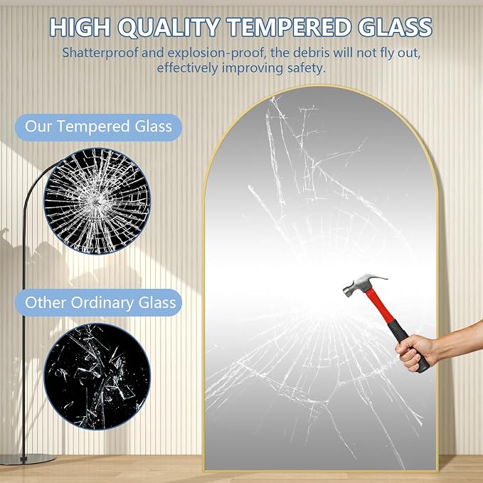 Oversized Floor Mirror Full Length 82"X44", Extra Large Arched Full Length
