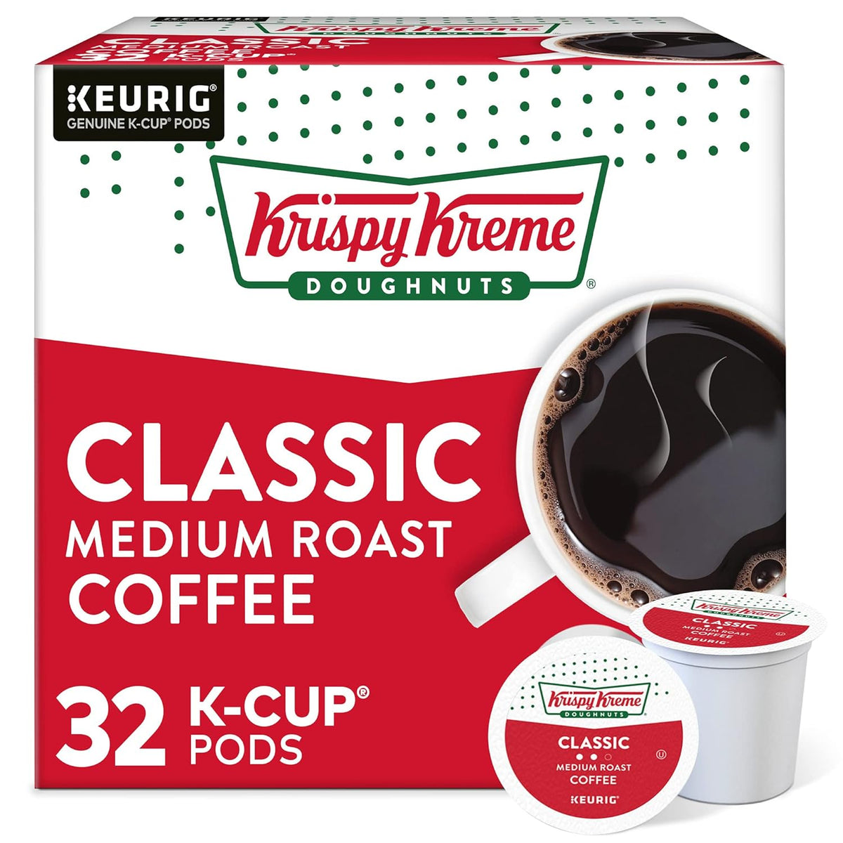 Krispy Kreme Classic, Single-Serve Keurig K-Cup Pods, Medium Roast Coffee, 32 Count