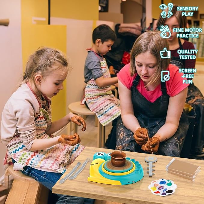 Aujazyble Pottery Wheel for Kids, Complete Arts & Crafts Kit for Kids 6-12+ | Crafts for Girls 8-12, Girls Boy Toys Birthday Halloween Christmas Gift for Kids Ages 6 7 8 9 10 11 12+, (Snail)