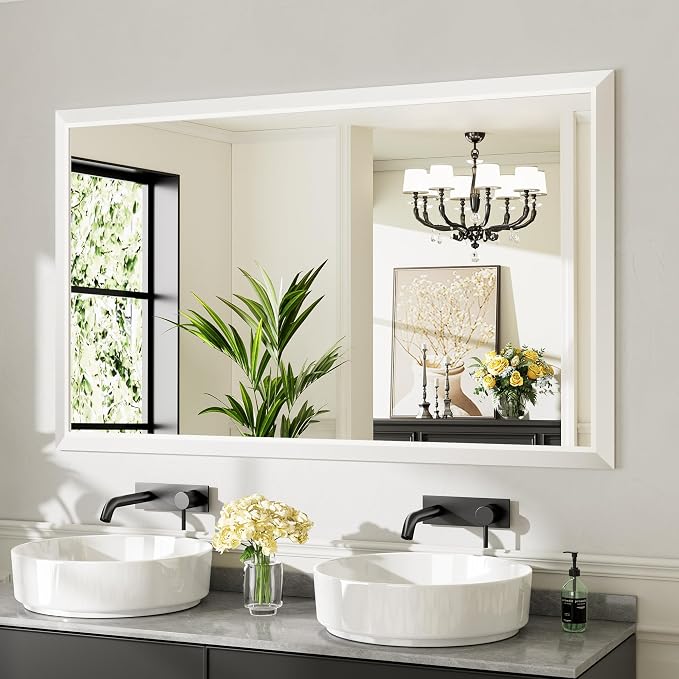 60x36 Inch White Bathroom Mirror