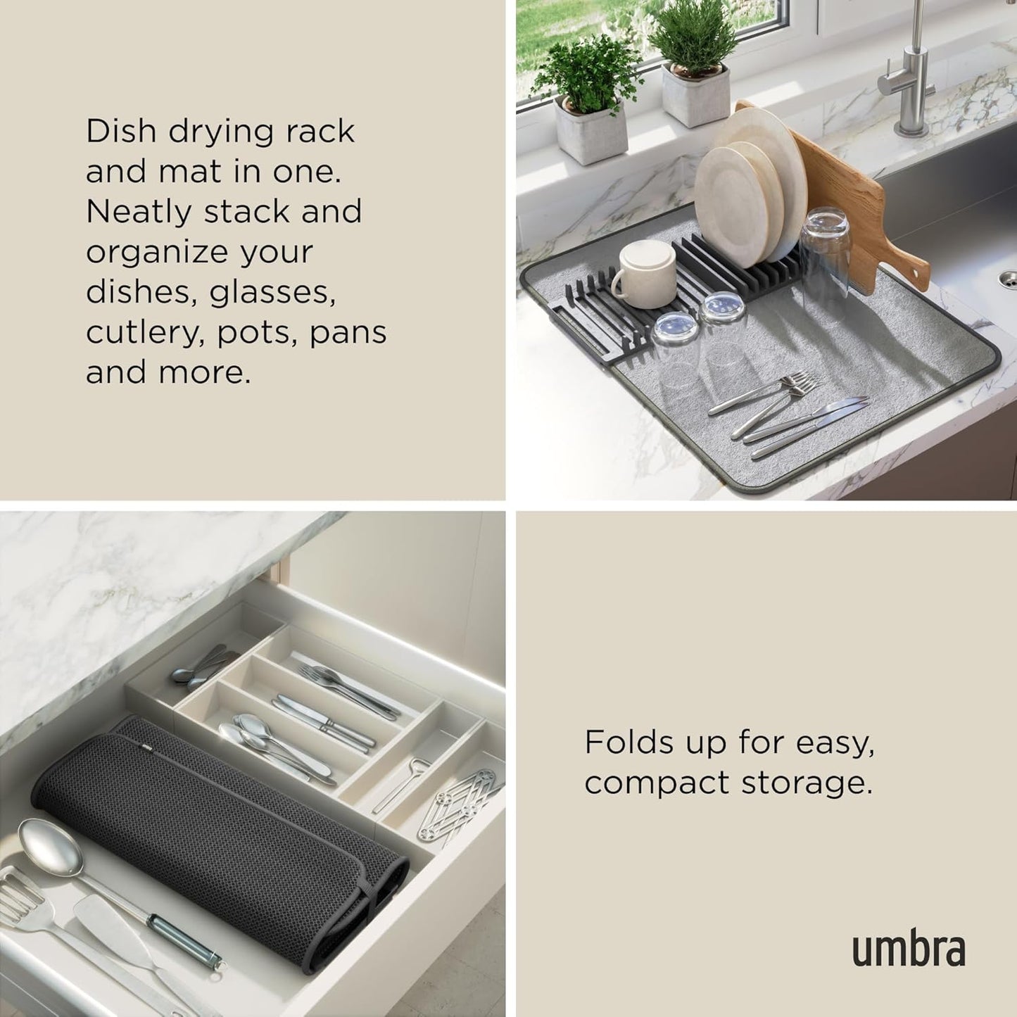 Umbra 330720-149 UDRY Drying Rack and Microfiber Dish Mat, 24 x 18 Charcoal