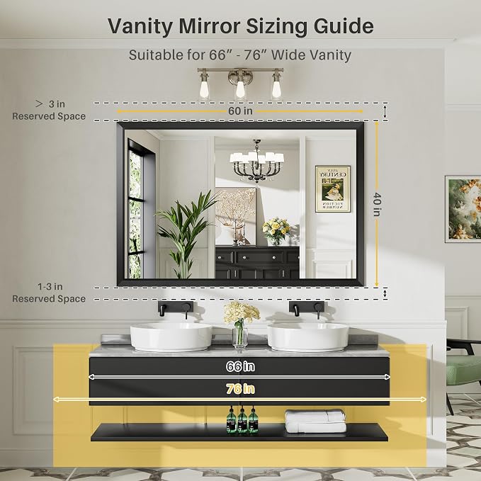 Briivue 60x40 Inch Black Bathroom Mirror