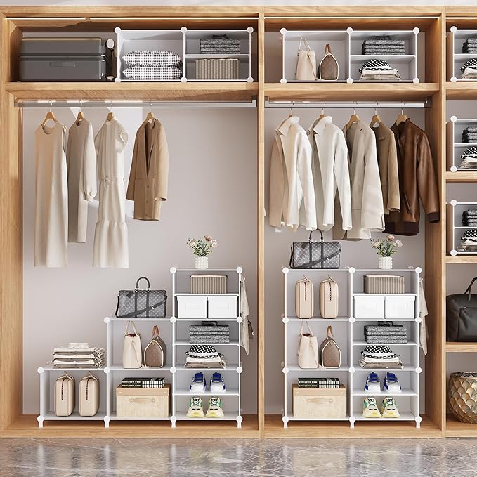 AWTATOS 6 Cube Closet Organizer Storage Shelves Portable Clothes Organizers and Storage Stackable Cubby Shelving for Closet Bedroom Living Room Office White
