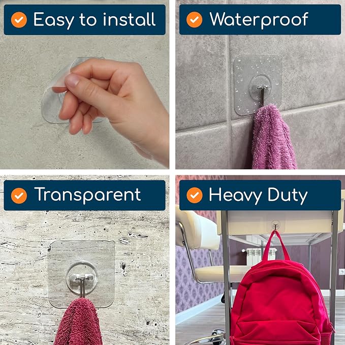 GLUIT Adhesive Wall Hooks for Hanging Heavy Duty 22 lbs Hooks for Walls No