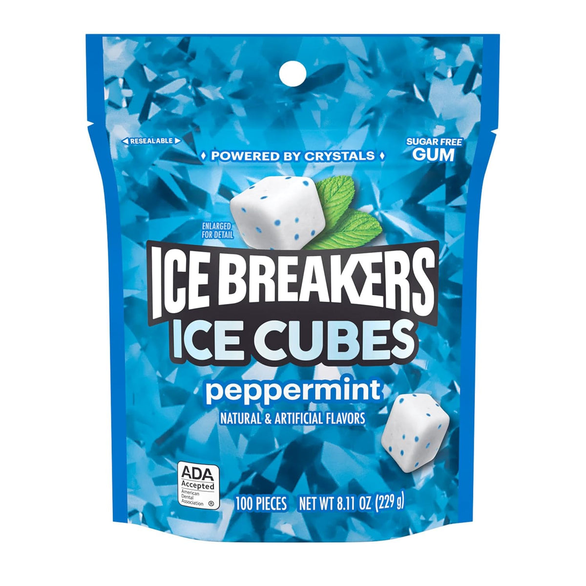 ICE BREAKERS Peppermint Sugar Free Chewing Gum 8.11 oz, 100 pieces in a resealable pouch