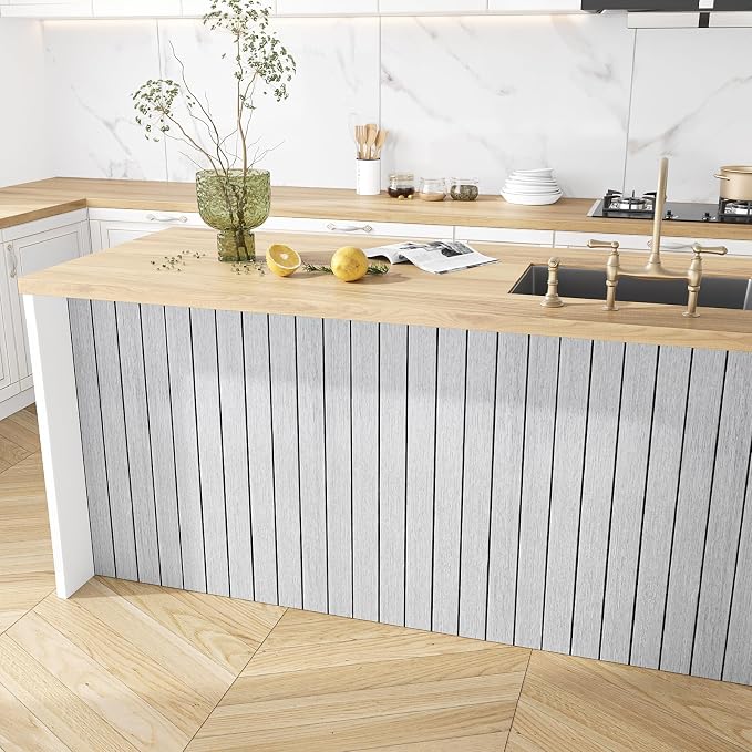 VEELIKE Light Grey Wood Wall Panels Peel and Stick Wood Slat Wall Panel