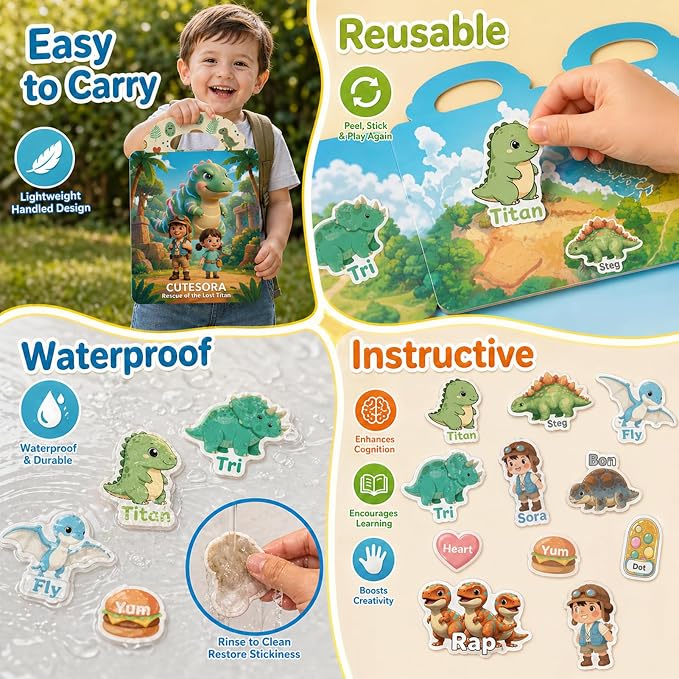 Reusable Jelly Sticker Books for Toddlers 2-4, Kids 3-6, 6 Sets | Sticker Activity Toys | Quiet Travel Toys | Washable 3D Puffy Stickers | Screen-Free Play | Gift Ages 1-6