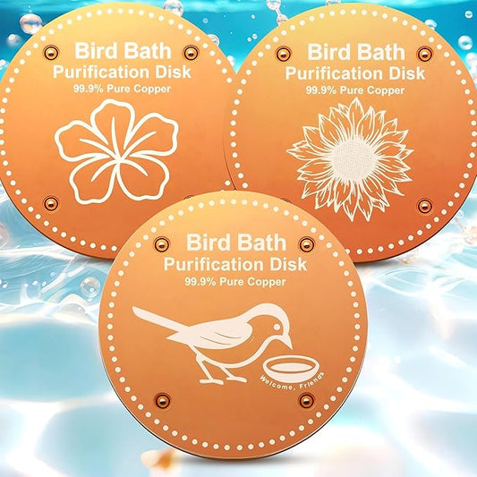 Bird Bath Purification Disk Pure Copper Outside Winter Solar Power Birdbath Heater Deicer Cage Hanging Bowl Metal Warmer Deck Railing Glass Concrete Ceramic Stone Stand Outdoor Fountain 3PCS