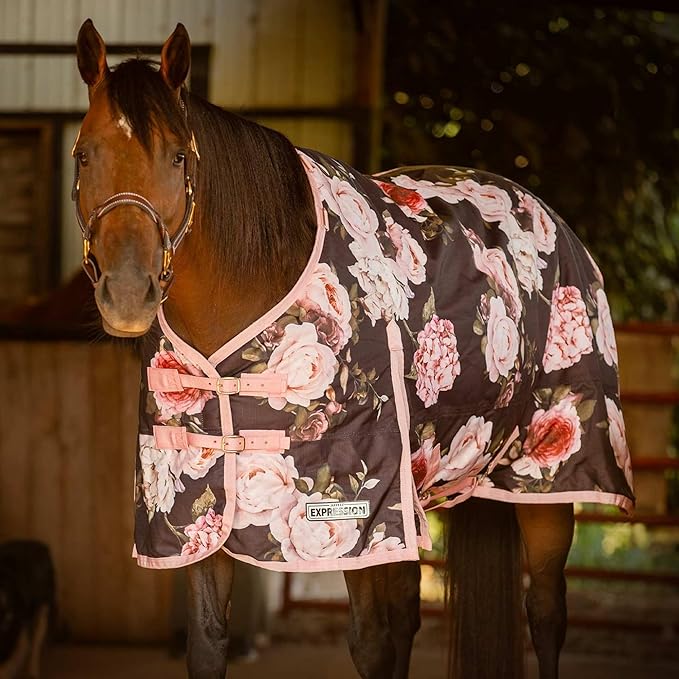 Jeffers Expression 1200 Denier Standard Neck Turnout Blanket, Rose Garden, 84" - Waterproof, Breathable Horse Blanket with 0g Polyfill, No insulation - Ideal Protection for Wind and Rain, Light Weight