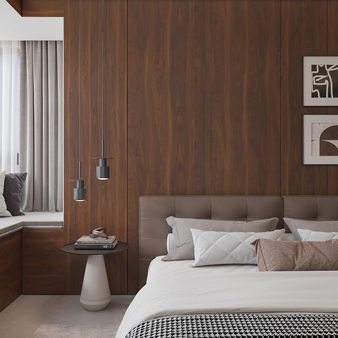 BOMENG Walnut Wood Contact Paper 16x197 inch Dark Brown Wood Wallpaper Peel and