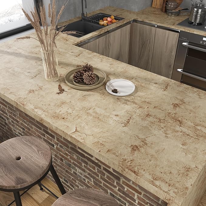 VEELIKE Wide Size 32''x354'' Aged Tan Concrete Wallpaper Peel and Stick