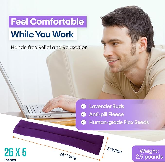 SunnyBay Microwave Heating Pad, Microwavable Heated Neck and Shoulder Wrap with Lavender, Soothing Pillow Hot & Cold Bean Bag, Aroma Warmer for Pain Relief, 26x5 Inches, 2.5 lbs, Purple