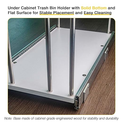 Slide Out Trash Can Holder Under Kitchen Cabinet, Heavy Duty Pullout Waste Container with 3 Adjustable Compartments for Waste & Recyclables, Wooden Base with Soft Close Slides, 17" Wide