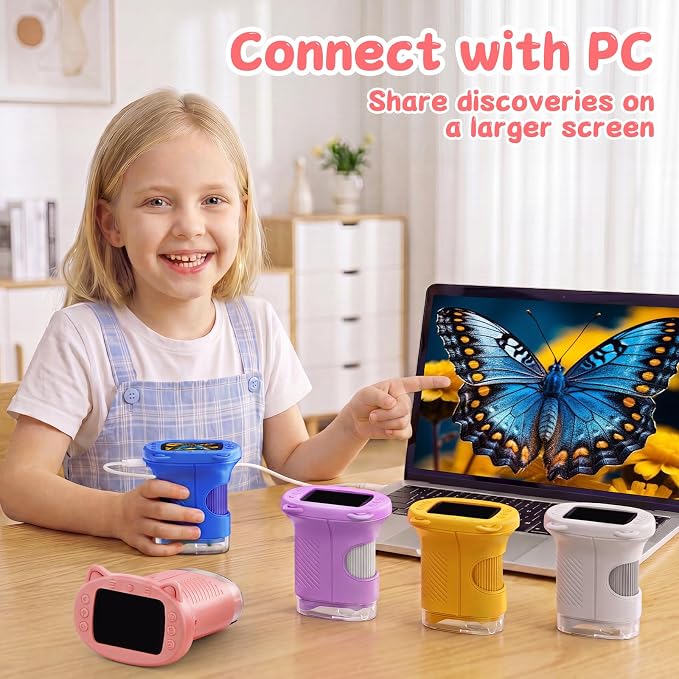 1000X Handheld Digital Microscope for Kids (Pink) | 4K HD 2.4" Screen, 200–1000X Magnification, Portable Kids Microscope, Educational STEM Toy, Gifts for Boys and Girls Age 5–12