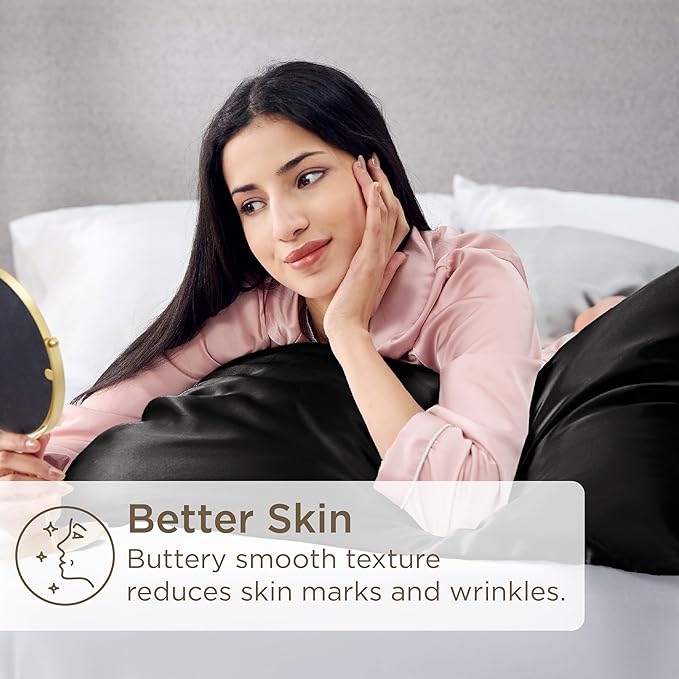 Bedsure Satin Pillowcase for Hair and Skin Queen - Black Silky Pillowcase 4 Pack 20x30 Inches with Envelope Closure, Similar to Silk Pillow Cases, Gifts for Women Men