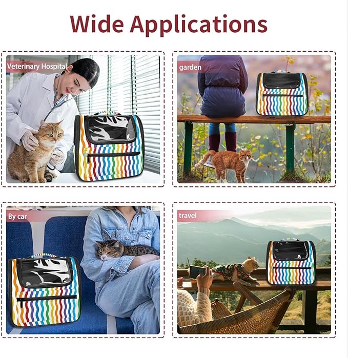 Colorful Wavy Pattern Rainbow Pet Carrier Airline Approved Soft Sided Portable Cozy Travel Pet Bag, Car Seat Safe Carrier for Cats and Dogs