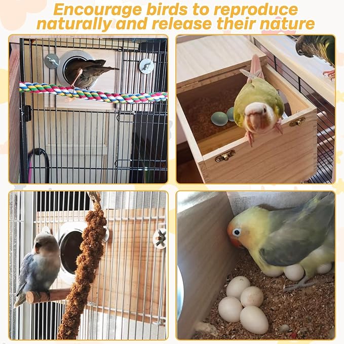 PINVNBY Parakeet Nesting Box Bird House for Cage Wood Mating Box Bird Breeding Box for Lovebirds, Cockatoo, Budgie, Finch, Canary Small and Medium Sized Birds (XL: 13.3 x 7.8 x 7.08 inch)