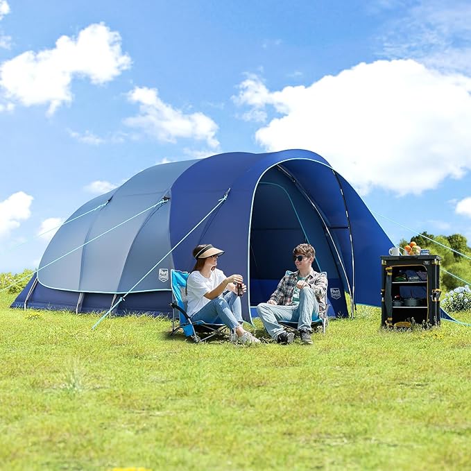 TIMBER RIDGE 8 Person Camping Tent with Large Porch, Portable Waterproof Windproof Family Tent with Rainfly Carry Bag Room Divider, Easy Set-up Tent with Excellent Ventilation for Camping, 3 Season