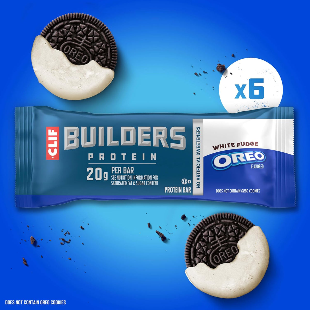 CLIF BUILDERS Protein Bars - White Fudge OREO-Flavored - 20g Plant Based Protein - Gluten Free - Non-GMO - Low Glycemic - No Artificial Sweeteners - 2.4 oz. (6 Pack)