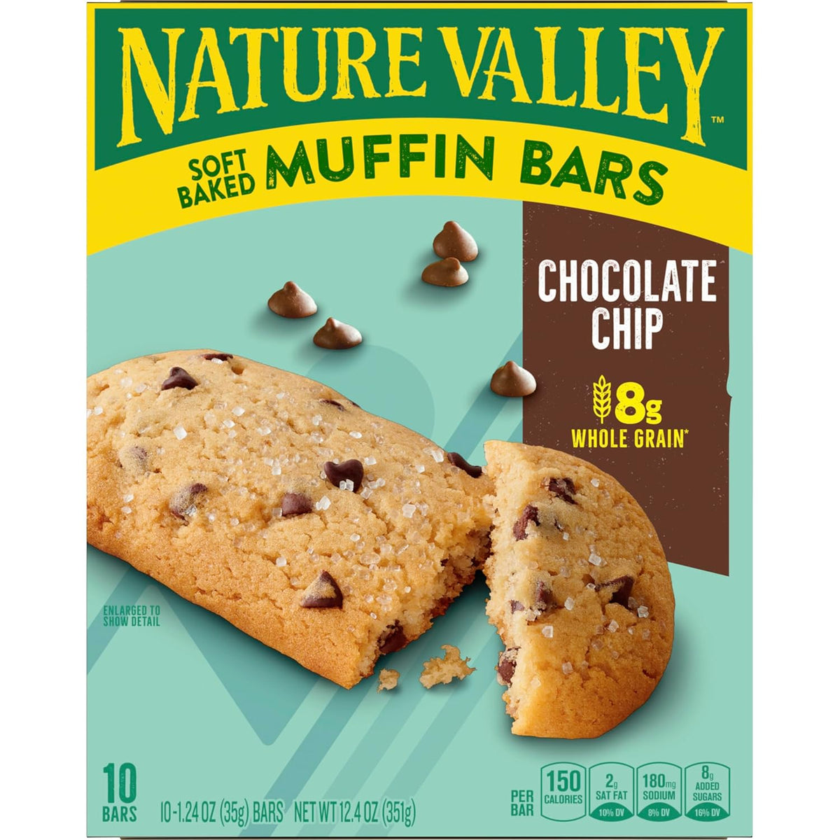 Nature Valley Soft Baked Muffin Bars, Chocolate Chip, Snack Bars, 10 Bars, 12.4 oz