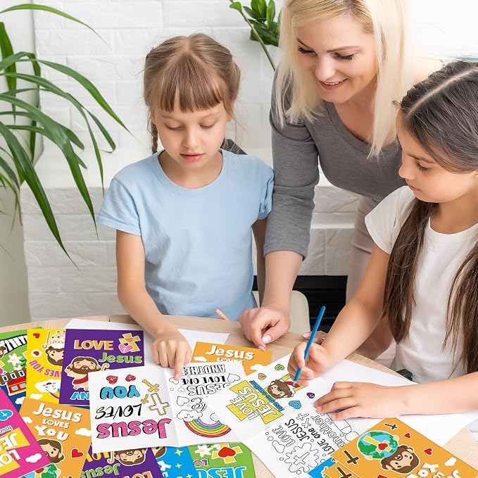 24Pcs Jesus Loves You Coloring Books Religious DIY Color-in Pages | Bible Drawing Booklet Bulk, Christian Artwork, Holiday Activity, Sunday School Supplies, Classroom Rewards, Gift, for Kids