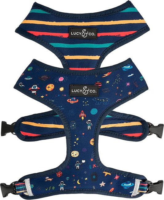 Lucy & Co. Space Doodle, Cute Reversible Dog Harness Walking Halter - Best Designer Pet Harnesses for Medium Dogs - Padded Adjustable Vest for Easy Walking (X-Large)