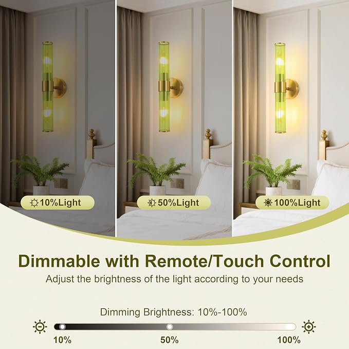 Morauroral Gold Battery Operated Wall Sconces Set of 2, Rechargeable Wall Lights