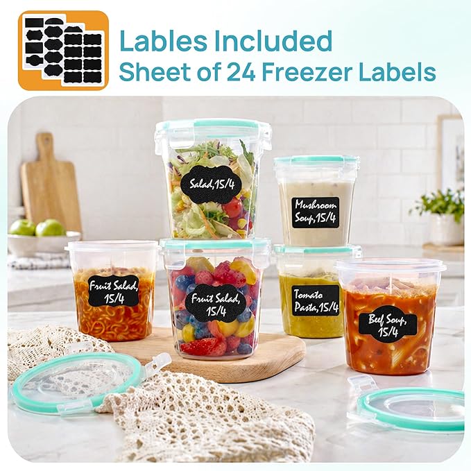 Vtopmart 6 Pack 24oz Soup Containers with Airtight Lids, Deli Containers for Take-out, Plastic Food Freezer Storage Containers for Meal Prep, Salad, Fruit, Lunch, Microwave/Dishwasher/Freezer Safe