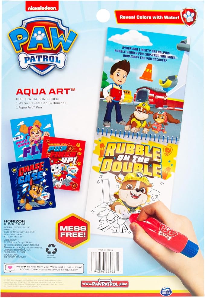 Paw Patrol Aqua Art, Color 4 Reusable Aqua Art Pages with a Water Pen, Reusable No-Mess Toddler Activities, Water Reveal Activity Book, Paw Patrol Toy, Toddler Travel Activities, Kids Travel Toys