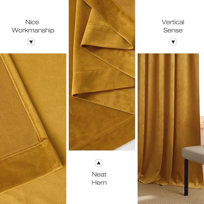 NICETOWN Mustard Gold Velvet Curtains 96 inch Long
