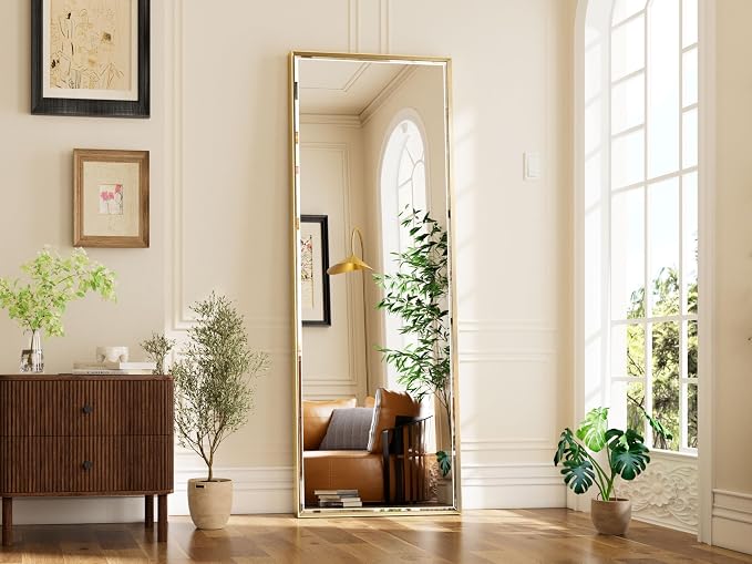 16''x 60'' Tall Brushed Gold Bathroom Mirror, Beveled Gold Frame Mirror