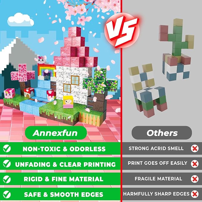 Annexfun Magnetic Blocks - 100PCS Building Blocks Unicorn Cubes - Toys for Montessori Toddler Christmas Birthday Gifts - STEM Sensory Toys for 3 4 9 10 Year Old Girl