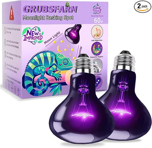 60W Reptile Night Light Bulb, UVA Heat Lamp – Simulated Natural Moonlight Purple Basking Bulb for Bearded Dragon, Lizard, Snake, Turtle, Chameleon, Amphibians, Aquarium & Terrarium Use