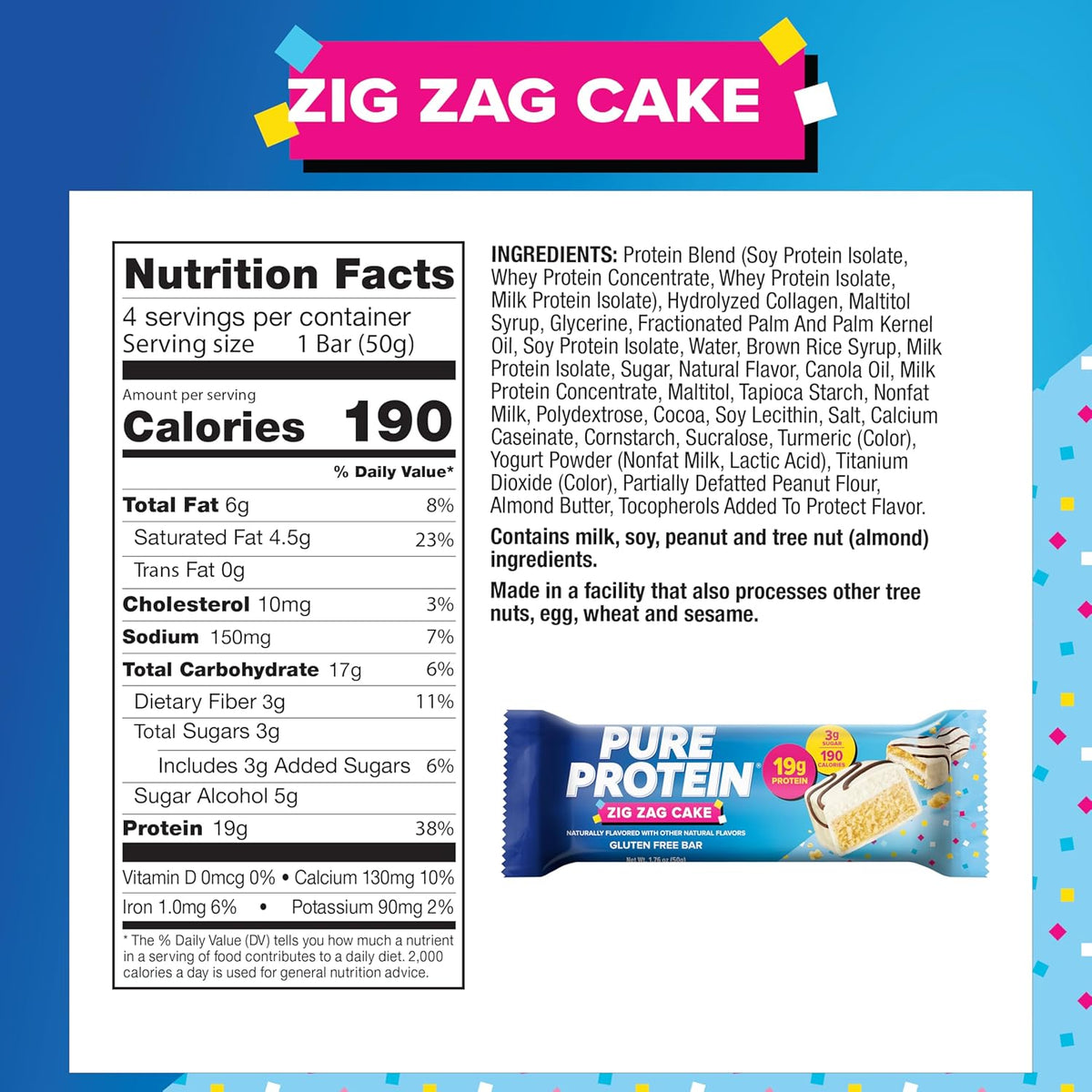 Pure Protein Cocoa PEBBLES™ Protein Bars – 20g Protein, 4g Sugar, 180 Calories (4 count) Low Sugar* High Protein Snack - Gluten Free - Perfect for a Healthy Snack.