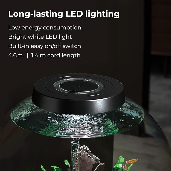 biOrb Classic 60 Acrylic 16-Gallon Aquarium with White LED Lights Modern Tank for Tabletop Display, Black