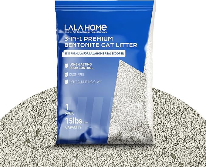 Clumping Cat Litter, Premium Bentonite Cat Litter Sodium-Based, Dust-Free, Strong Durability, Odor Control, Natural Mineral Formula Unscented Litter for RealScooper - 15 lb. Box