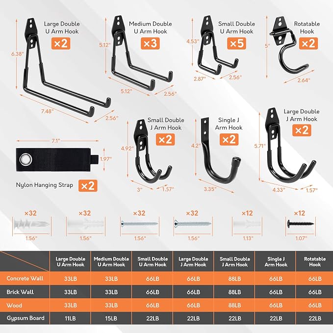TONDA Garage Hooks, 20 Pack Garage Organization, Wall Storage Hooks Heavy Duty