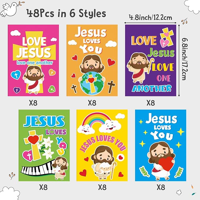 Dvbonike 48Pcs Jesus Loves You Coloring Books Religious DIY Color-in Pages | Bible Drawing Booklet Bulk, Christian Artwork, Holiday Activity, Sunday School Supplies, Classroom Rewards, Gift, for Kids