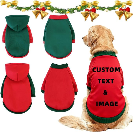 Custom Dog Hoodie, Personalized Sweatshirt with Photo Text Name Logo, Customized Hooded Sweater for Small Medium Large Dogs & Cats (Red + Green Sleeves, Small)