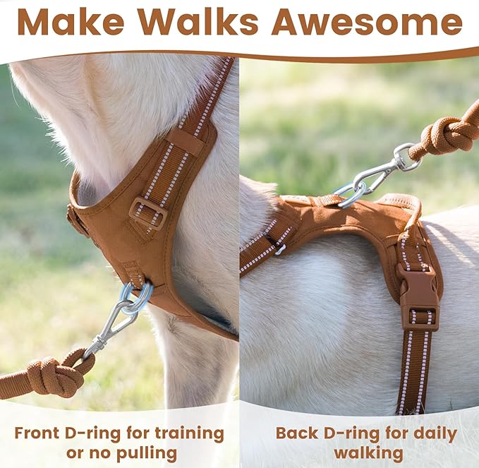No Pull Dog Harness, Reflective Puppy Vest for Small Medium Large Sized Dog(Carmel Brown,L)