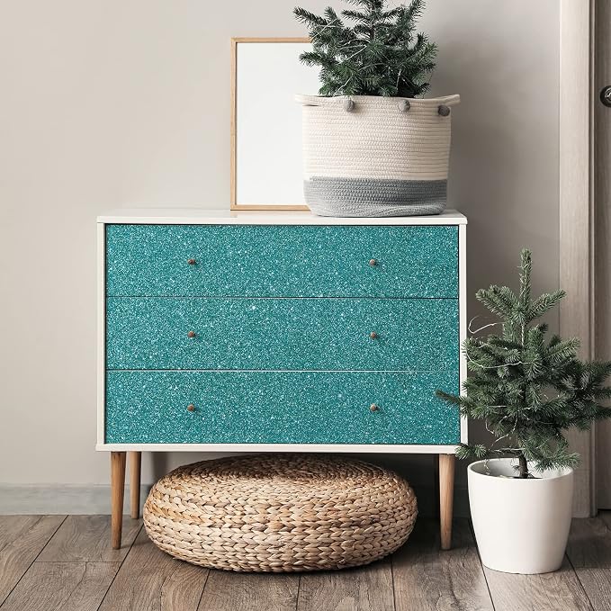 CRE8TIVE 8"x354" Teal Blue Glitter Wallpaper Stick and Peel Wall Border Fabric